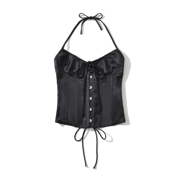 Aria Basics Aria Basics European American Style Solid Color Satin Fishbone Halter Neck Tank Top For Women, Adjustable Straps, Beautiful Back_ecoleips.com