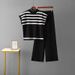 Striped Fashion Set For Women Casual Loose Knitted Wide Leg Pants Two Piece Set Summer_ecoleips.com