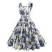 Women's Clothing Retro Hepburn Style High Waist One Shoulder Fresh Print Travel Photo Parent Child Outfit Sleeveless Dress_ecoleips.com