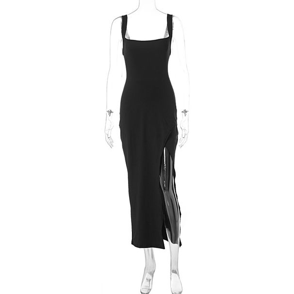 European And American Style 2024 Summer New Slim Fit Elegant Sleeveless Split Backless Strap Bodycon_ecoleips.com