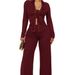 Tie-Front Blouse & Relaxed Pants Set - Trendy Polyester Two-Piece Outfit With Long Sleeves, Streetwear Elegance_ecoleips.com