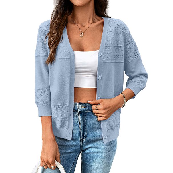 Women's Clothing Lightweight Knitted Cardigan For Women, Lace-Up V-Neck Summer Cover-Up Boho Kimono_ecoleips.com