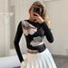 Autumn Women's Round-Neck Long-Sleeved Floral Print Color-Blocked Elegant Casual Top T-Shirt_ecoleips.com