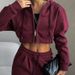 Fashion New Women's Casual Suit Solid Color Short Waist Hooded Cardigan Lace-up Sweatpants_ecoleips.com