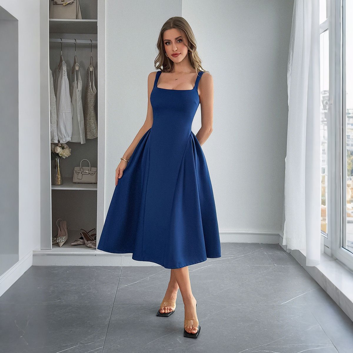 Women's Clothing Casual Simple Style Suspenders A Line Long Skirt Dress_ecoleips.com
