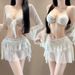 Women's Long Sleeved Bikini Swimsuit Solid Color Two Piece Four Piece Set Sun Protective Sexy Hot Spring Swimwear Professional_ecoleips.com