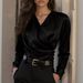 Elegant Satin V-Neck Blouse For Women - Stretch Fit Office Wear With Wrinkle-Resistant Fabric_ecoleips.com