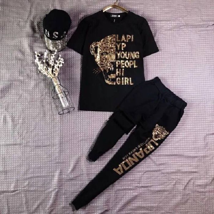 Women's Clothing New Fashion Hot Diamond Heavy Fat MM Short Sleeved Two Piece Suit_ecoleips.com