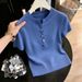 Women's Colorful Button Down Collar Short Sleeved Knit Top Slim Fit Fashionable Spring Summer Style_ecoleips.com