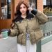 Women's Clothing PU Puffer Jacket With Knit Collar, Short Winter Coat, Warm Quilted Outerwear, Stylish Faux Leather Jacket For Casual & Office_ecoleips.com