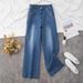 Blue Wide-leg Jeans For Women, Loose Fit, High-waisted, Slimming, Narrow Straight-leg Pants, Popular This Year, New_ecoleips.com