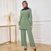 Middle Eastern Abayas Women's Elegant Two Piece Suit Draped Shirt And Fitted Wide Leg Trousers Muslim Fashion_ecoleips.com