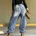 High-Waisted Slimming Wide Leg Trousers Women's Faux Denim Jeans Layered Washed Two-Piece European American Style_ecoleips.com