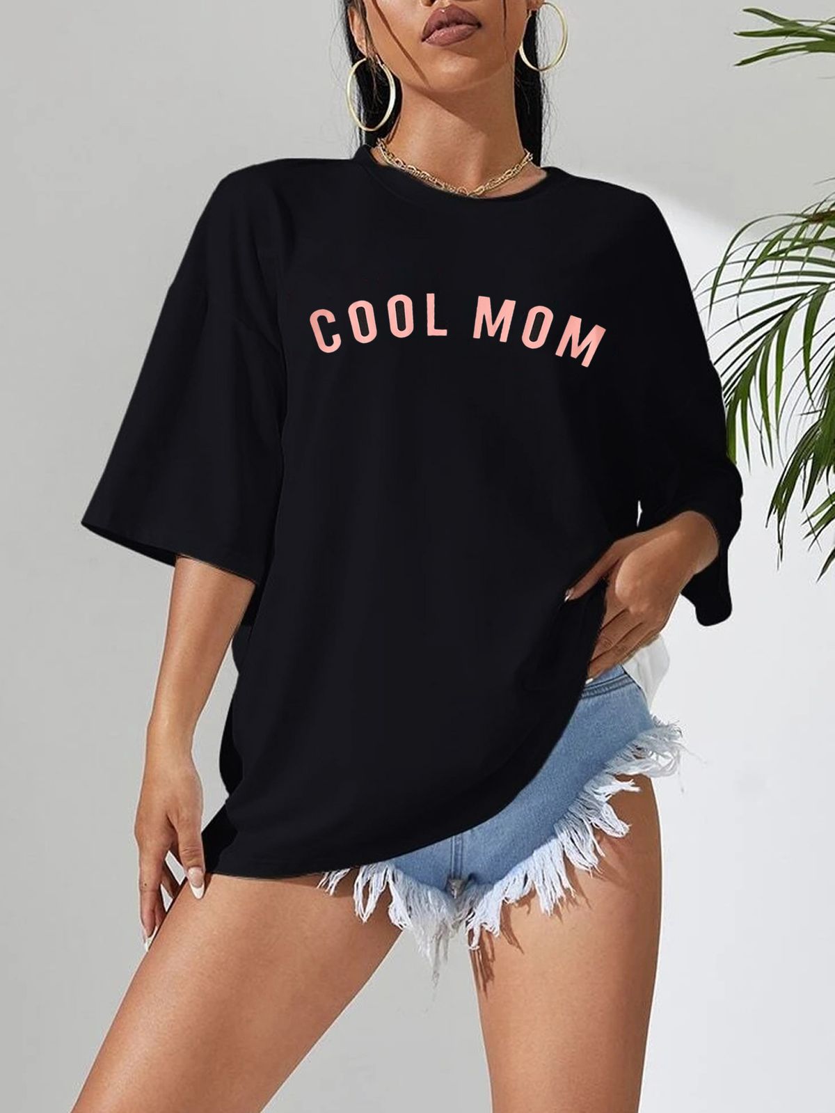 Women's Casual Black T-Shirt round Neck Short Sleeve Breathable Cotton Polyester Top Loose Letter Print for Spring/Autumn Summer_ecoleips.com