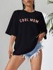 Women's Casual Black T-Shirt round Neck Short Sleeve Breathable Cotton Polyester Top Loose Letter Print for Spring/Autumn Summer_ecoleips.com