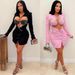 Women's Clothing Slim Fit Two Piece Set Style Sexy Solid Color Bodycon Suit With Rhinestone Heart Shaped Design For Women_ecoleips.com