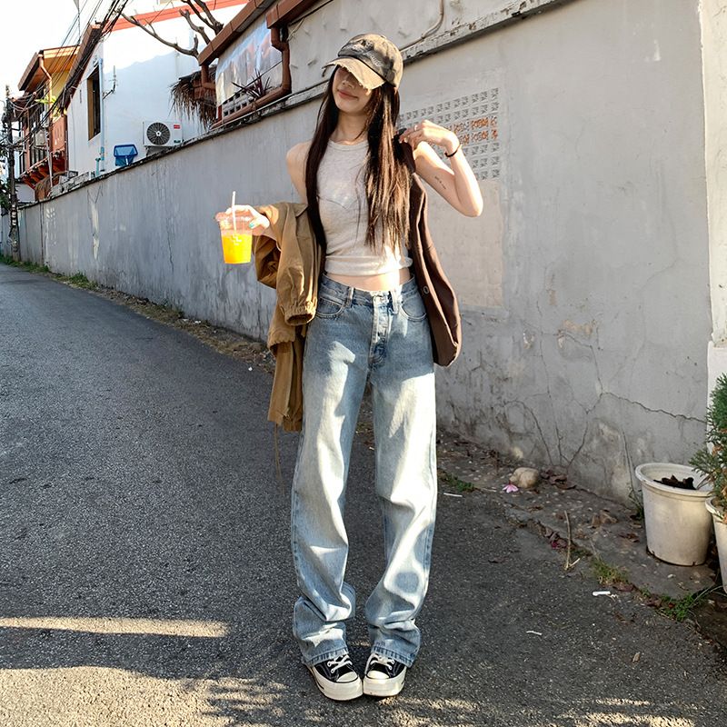 Women's Clothing Light Wash Straight Leg Jeans For Women – High Waist, Relaxed Fit, Stretchy Comfort (XS-XL, Classic Blue Shades)_ecoleips.com