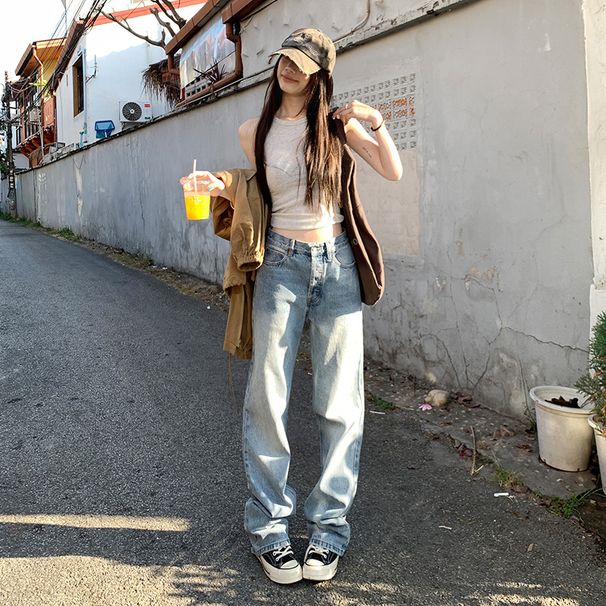Women's Clothing Light Wash Straight Leg Jeans For Women – High Waist, Relaxed Fit, Stretchy Comfort (XS-XL, Classic Blue Shades)_ecoleips.com