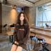 girl 251014-148 Internet Celebrity Same Style/ Color-Block English Jacquard Hooded Loose Pullover Sweater_ecoleips.com