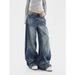 American Retro Heavy-duty Washed Distressed Wide-leg Jeans For Women, New Summer Casual Low-waist Straight-leg_ecoleips.com