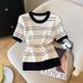 Korean Style Women's T-Shirt round Neck Striped Slim Fit Short Sleeve Ice Silk Knit Top for Summer New 2026_ecoleips.com