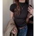 Early Autumn Semi-turtleneck Front Shoulder Short-sleeved T-shirt For Women's High-end Slim-fitting And Thin Bottoming Shirt_ecoleips.com