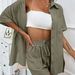 Women's Short Sleeve Shirt & Shorts Set | Casual Loose Fit Two Piece Outfit | Solid Color Summer Co-ords_ecoleips.com
