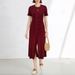 Elegant French Style Knitted Dress Short Sleeved Ruffled Trim Single Breasted Slim Fit Long Skirt For Women_ecoleips.com