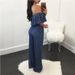 Women's Clothing Casual Women's Wide Leg Ruffled Jumpsuit Sexy Sleeveless Lace Up Denim Jumpsuit_ecoleips.com
