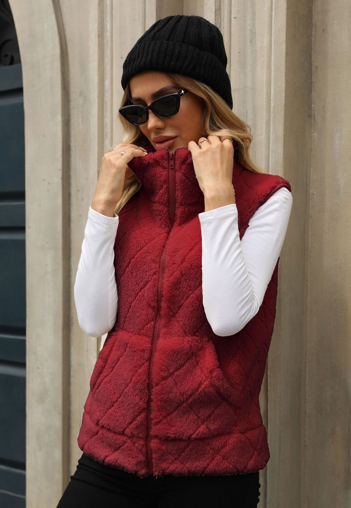 Women's Fleece Zip-Up Cardigan Coat - Oversized Plaid Vest With Soft Flannel Lining, Streetwear Chic For Autumn/Winter_ecoleips.com