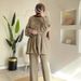 Women's Clothing Solid Color Drawstring Loose Tops Casual Trousers Two Piece Set_ecoleips.com