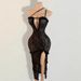 Sexy Elegant Slim Fitting See Through Lace Deep V Side Slit Backless Summer Dress For Women Style_ecoleips.com