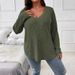 Women's Autumn/Winter Solid-Color Oversized V-Neck Long-Sleeve Striped Brushed Fleece T-Shirt_ecoleips.com