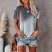 Summer Women's Round Neck Short Sleeve Top Tie Dye Print With Pockets_ecoleips.com