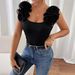 Women's Clothing Solid Color Slim Shoulder Strap Rose Square Neck Women's Fashion Sexy Vest_ecoleips.com
