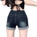 American-style Cuffed Denim Shorts, Ultra-short, Spring Fashion For Girls, High-waisted, Rolled Hem, Slimming, Dark_ecoleips.com