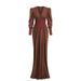 High-End European American Women's Long Sleeve Dress Sexy Slit Deep V Neck Formal Slim Fit with Heavy Duty Waist Belt Long Skirt_ecoleips.com