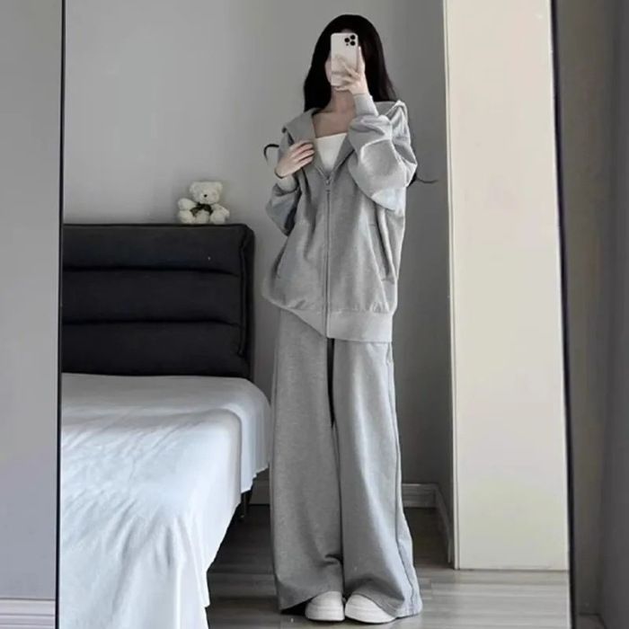 948#Women's Sports Suit 2025 Spring And Autumn Korean Version Loose Hooded Fashionable Casual Running Two-Piece Set_ecoleips.com