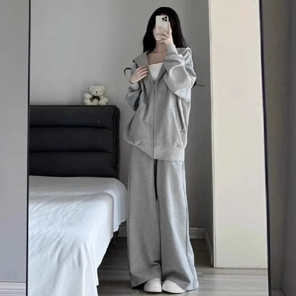 948#Women's Sports Suit 2025 Spring And Autumn Korean Version Loose Hooded Fashionable Casual Running Two-Piece Set_ecoleips.com