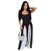 Women's Clothing Sexy Hollow Wide Leg Knitted Sling Stitching Contrast Color Jumpsuit_ecoleips.com