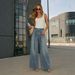 Women's High-Waisted Wide-Leg Jeans With Rhinestone Embellishments - Vintage Washed Denim Pants For Casual & Streetwear Style_ecoleips.com