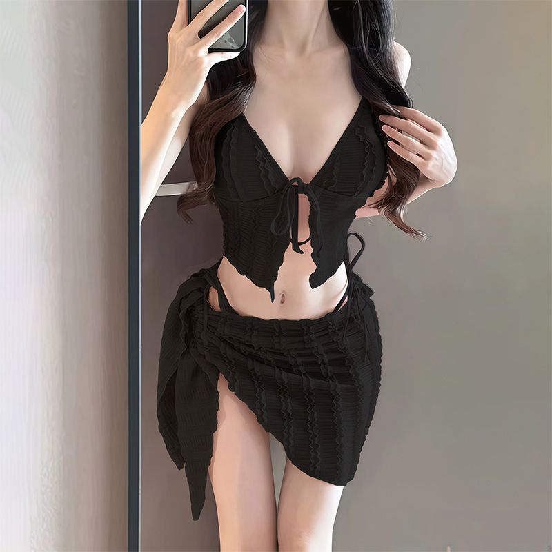 Korean Style Women's Three Piece Swimsuit Slimming Bikini Set Vacation Hot Spring Theme Covers Tummy Sexy Polyester_ecoleips.com