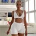 2025 Spring Summer Women's New V-neck Sports Yoga Cotton Solid Color Two-piece Set_ecoleips.com