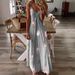 Women's Clothing Slim Fit Feather Print Maxi Dress Sleeveless Low Cut V Neck Spaghetti Strap Women's New Arrival_ecoleips.com