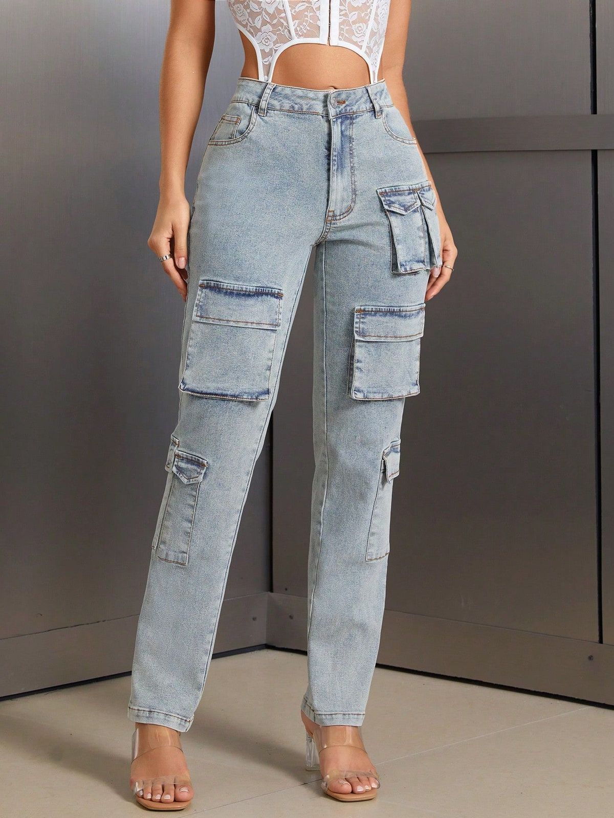 Women's Clothing Ins New Multi Pocket Workwear Denim Trousers_ecoleips.com