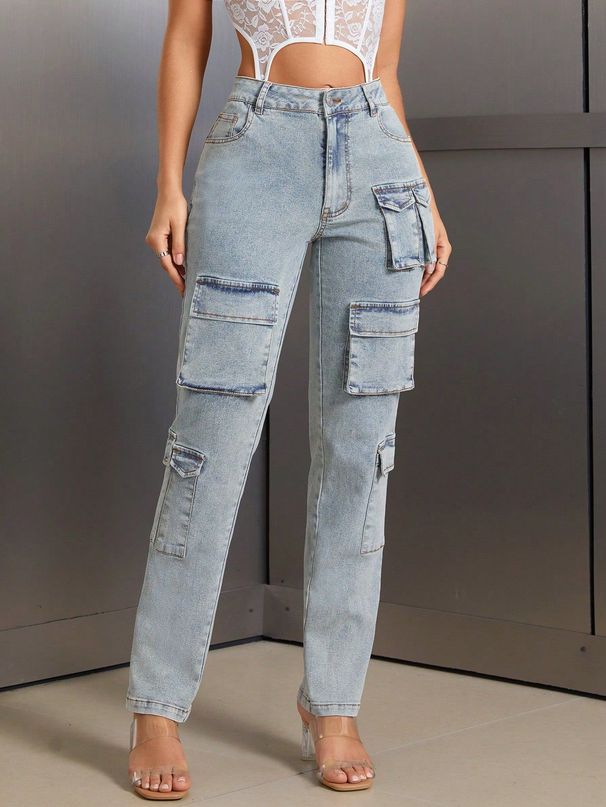 Women's Clothing Ins New Multi Pocket Workwear Denim Trousers_ecoleips.com