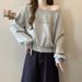 Real Shot Off-Shoulder Long Sleeve Sweatshirt For Women Spring And Autumn Thin Korean Version Loose_ecoleips.com