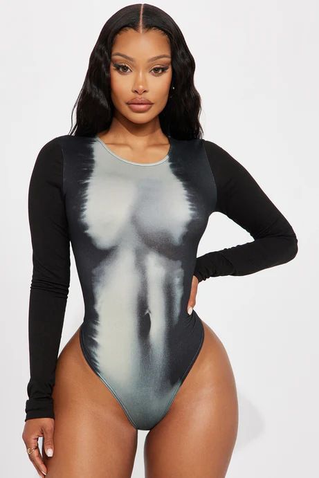 European And American Women's round Neck Long Sleeve Slim Fit Jumpsuit Abstract Human Body Print Sexy Cross Border Fashion_ecoleips.com