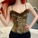 Sexy Hot Girl Furry V-Neck Leopard Print Camisole With Chest Design Sense, Waist-Cinching Slim Fit European And American_ecoleips.com