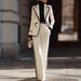 Women's Long Sleeved Lapel Double Breasted Suit Set With Casual Trousers_ecoleips.com
